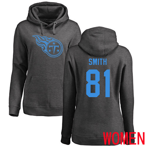 Tennessee Titans Ash Women Jonnu Smith One Color NFL Football #81 Pullover Hoodie Sweatshirts